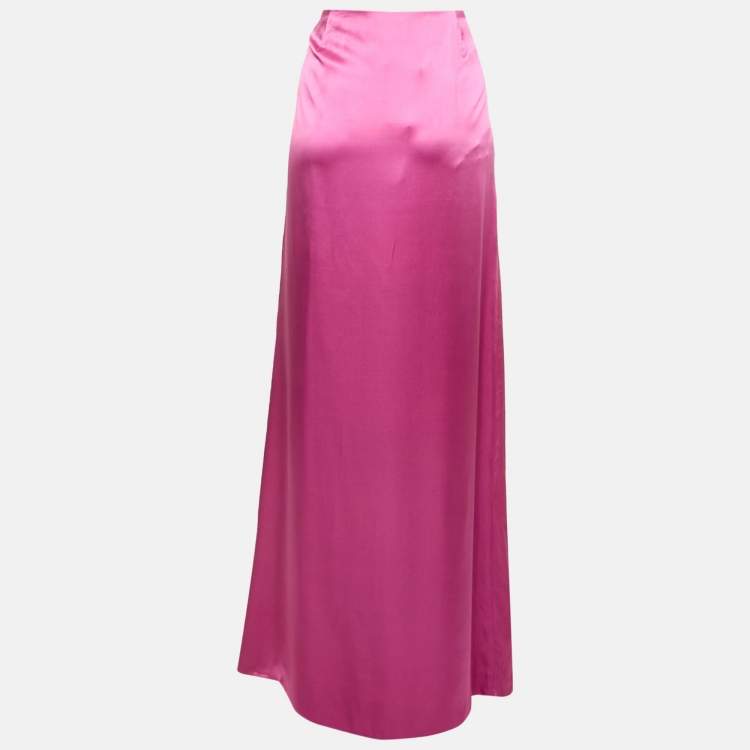 Pre Owned Valentino Pink Silk Draped Long Skirt XL