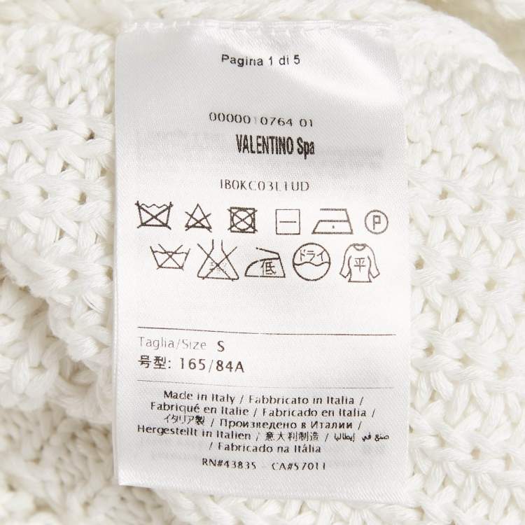 Pre Owned Valentino White Crochet Cotton Knit Long Sleeve Sweater S