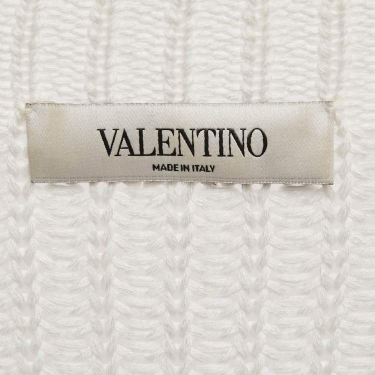 Pre Owned Valentino White Crochet Cotton Knit Long Sleeve Sweater S