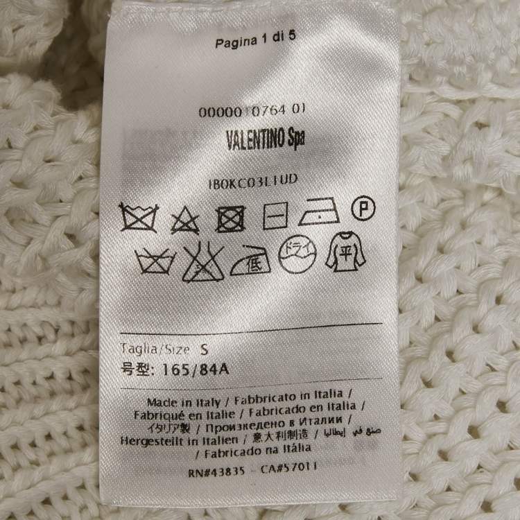 Pre Owned Valentino White Crochet Cotton Knit Long Sleeve Sweater S