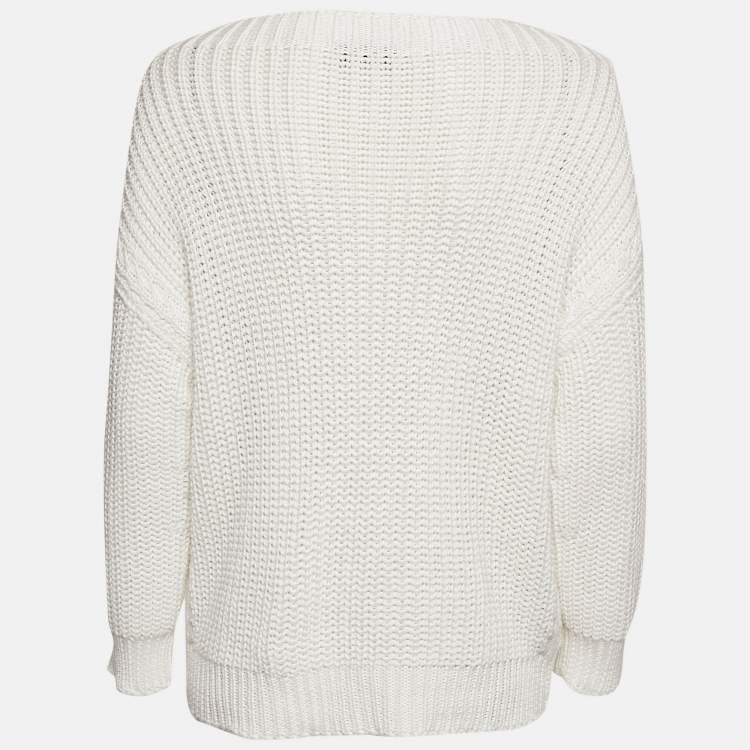 Pre Owned Valentino White Crochet Cotton Knit Long Sleeve Sweater S