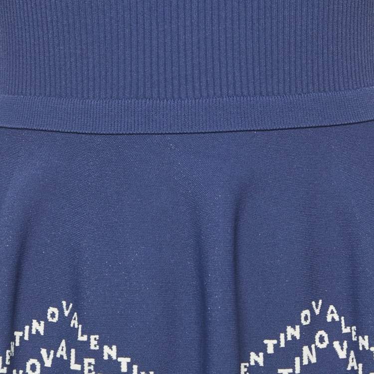 Pre Owned Valentino Blue Logo Jacquard Knit Mini Dress S