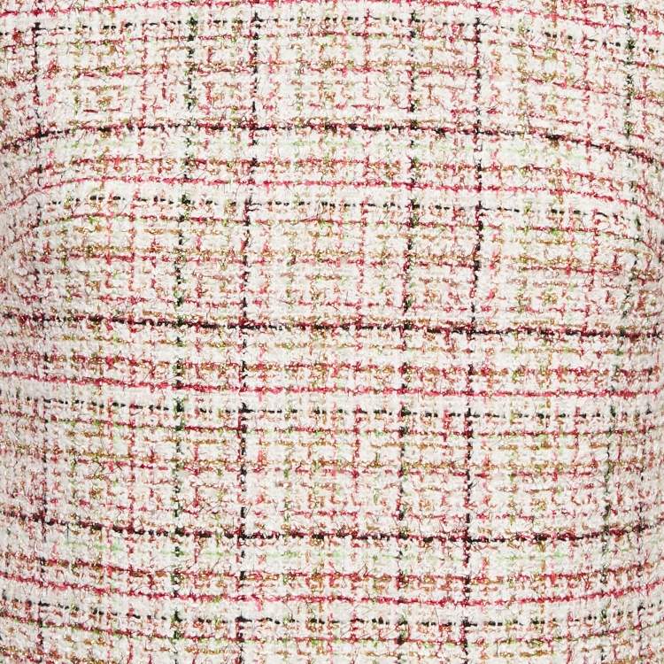 Pre Owned Valentino White/Pink Metallic Tweed Mini Dress S