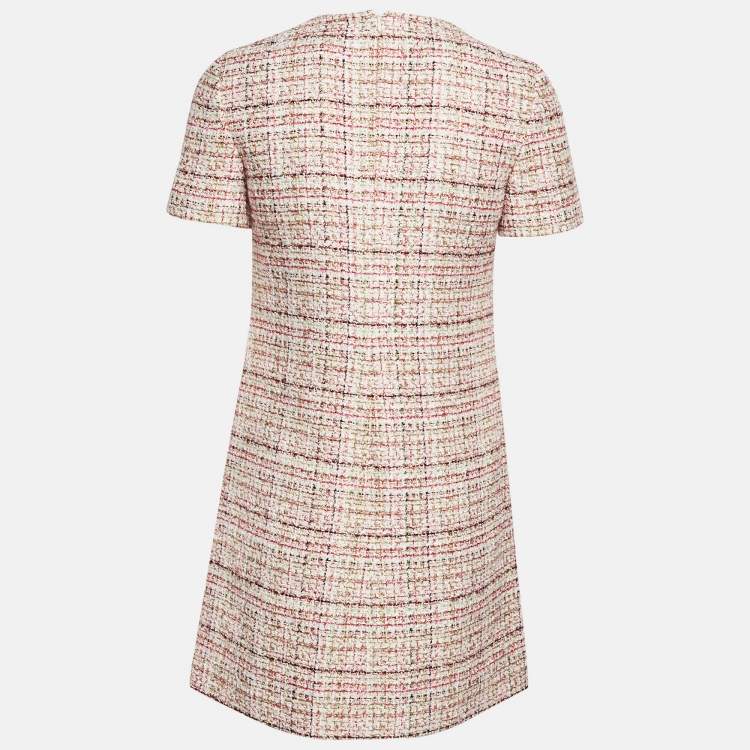 Pre Owned Valentino White/Pink Metallic Tweed Mini Dress S