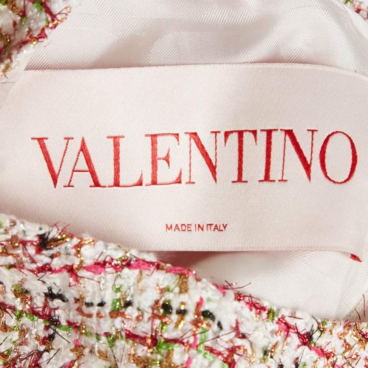 Pre Owned Valentino White/Pink Metallic Tweed Mini Dress S
