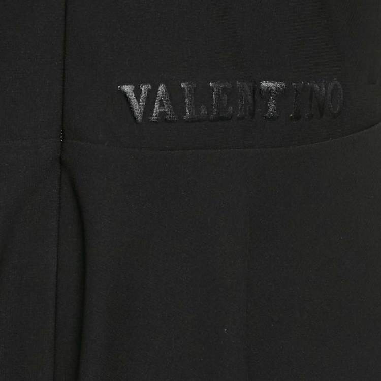 Pre Owned Valentino Black Jersey Floral Applique Mini Dress M