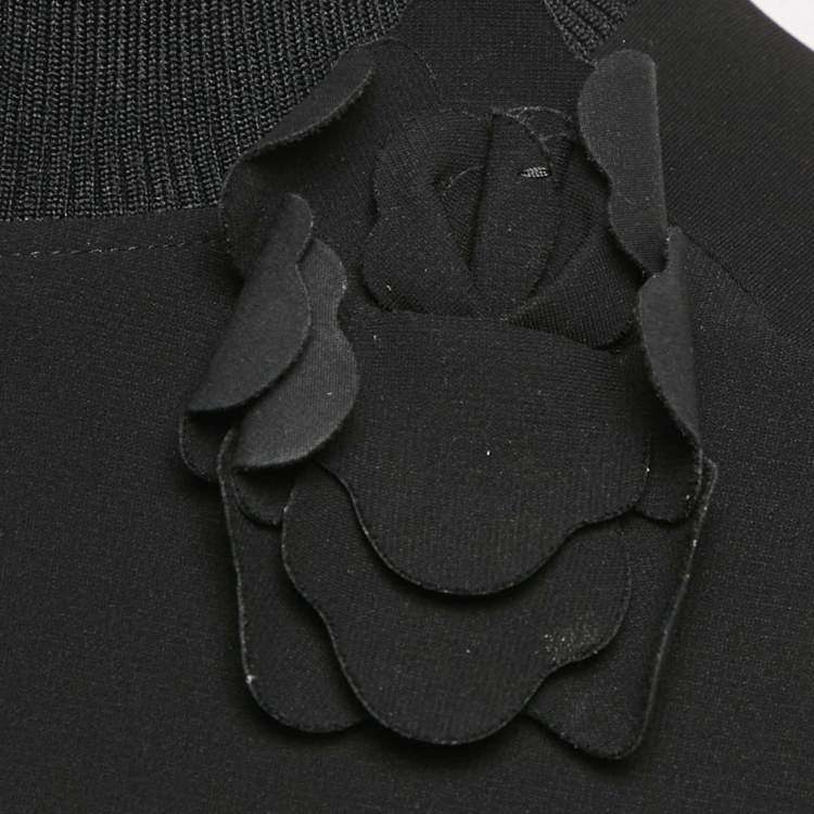 Pre Owned Valentino Black Jersey Floral Applique Mini Dress M