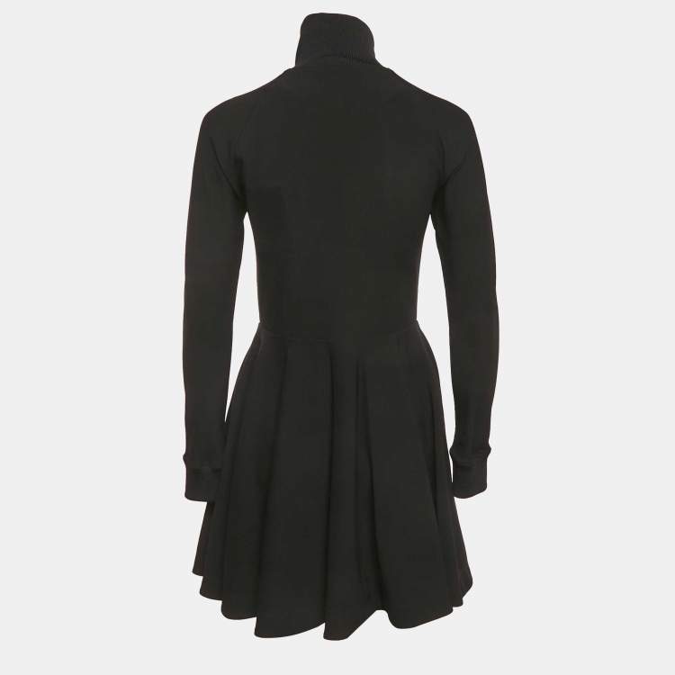 Pre Owned Valentino Black Jersey Floral Applique Mini Dress M