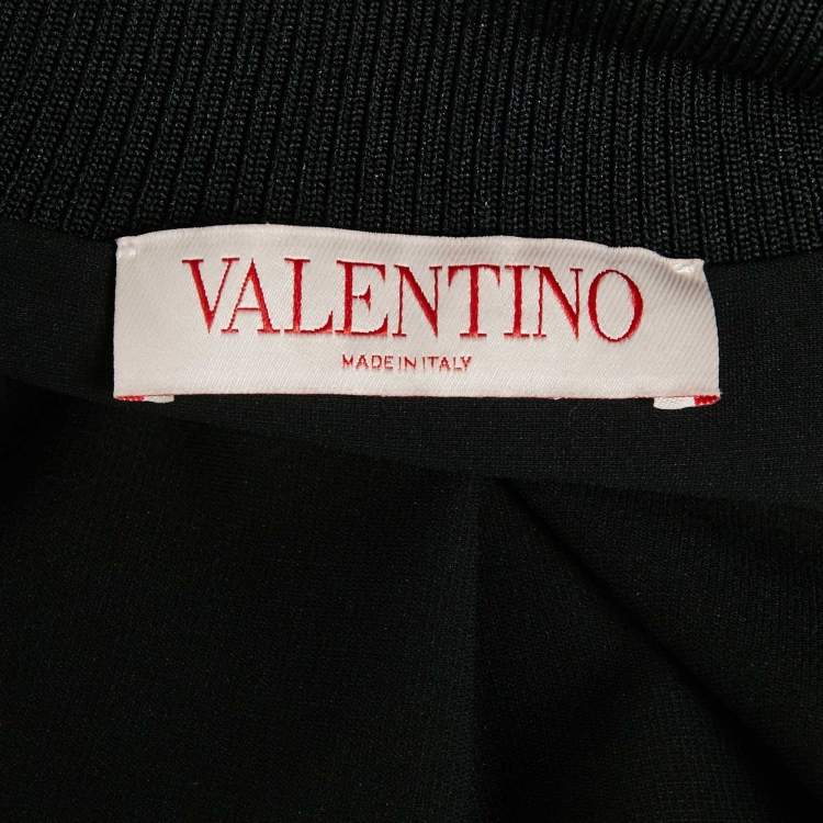 Pre Owned Valentino Black Jersey Floral Applique Mini Dress M