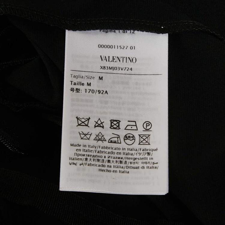 Pre Owned Valentino Black Jersey Floral Applique Mini Dress M