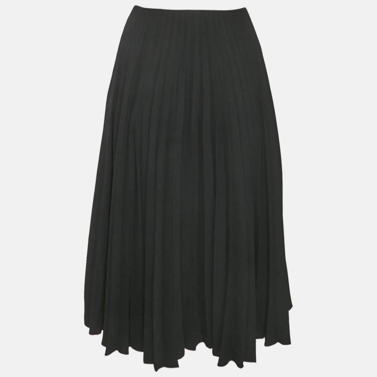 Pre Owned Valentino Black Crepe Pleated Midi Skirt M
