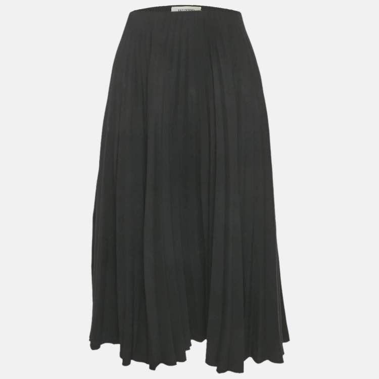 Pre Owned Valentino Black Crepe Pleated Midi Skirt M
