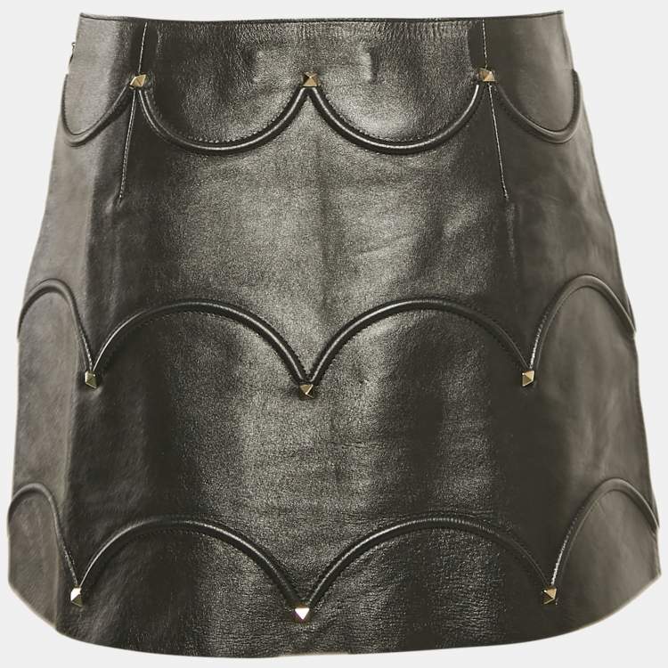 Pre Owned Valentino Black Rockstud Leather Mini Skirt S