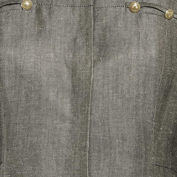 Pre Owned Valentino Grey Linen and Wool Blend Mid-Length Coat M