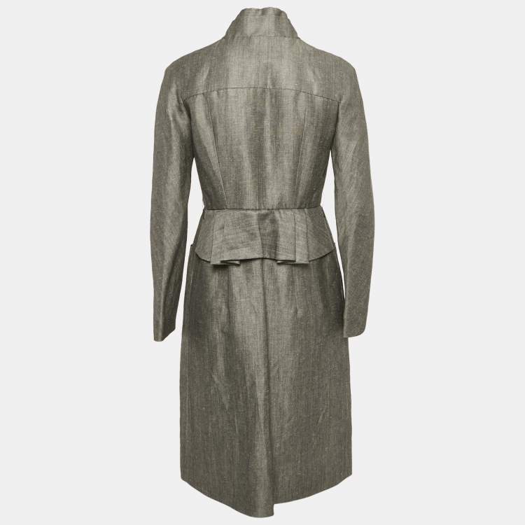 Pre Owned Valentino Grey Linen and Wool Blend Mid-Length Coat M