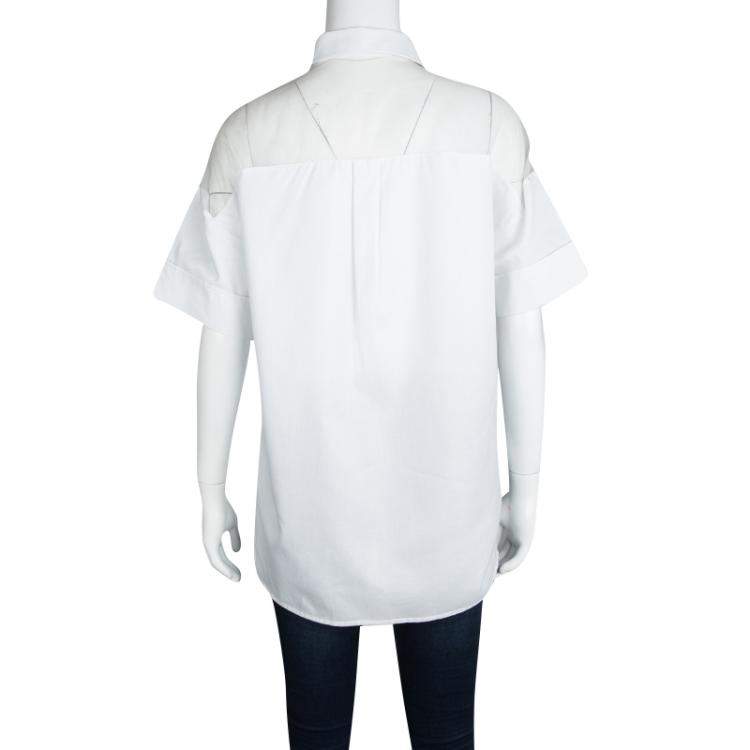 Pre Owned Valentino White Cotton Sheer Yoke Detail Short Sleeve Shirt S