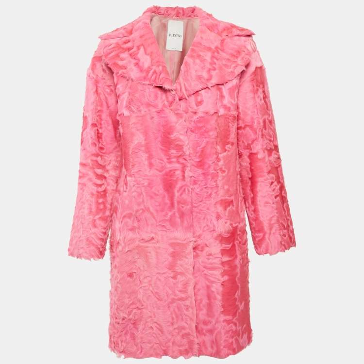 Pre Owned Valentino Vintage Pink Fur Mid-Length Coat S
