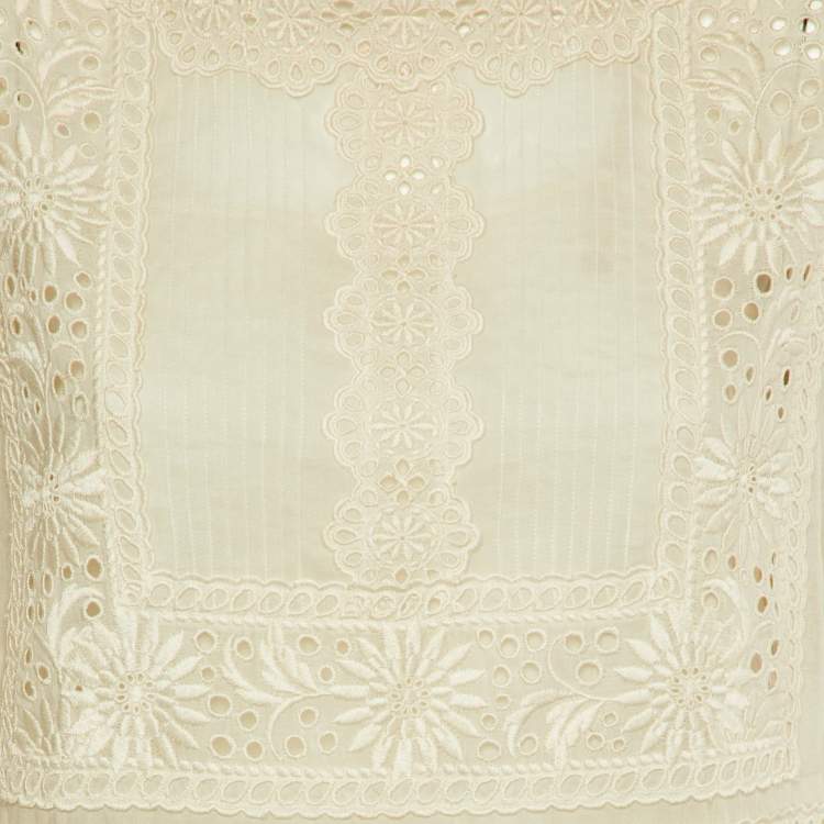 Pre Owned Valentino Cream Eyelet Lace Cotton Shift Dress S