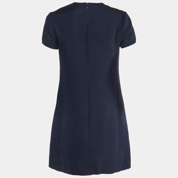 مملوكة مسبقًا Valentino Navy Blue Wool & Silk Shift Dress M