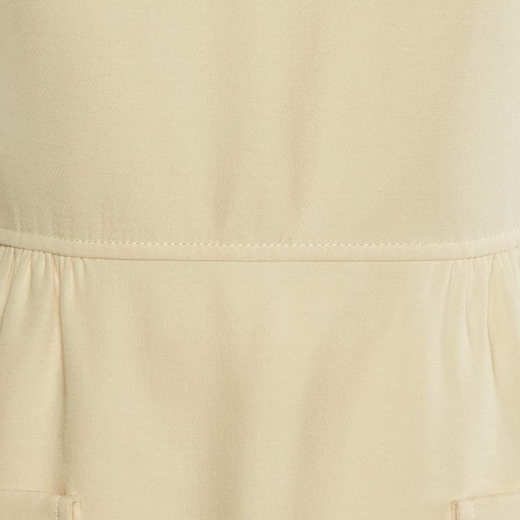 Pre Owned Valentino Cream Wool & Silk Knee Length Dress M