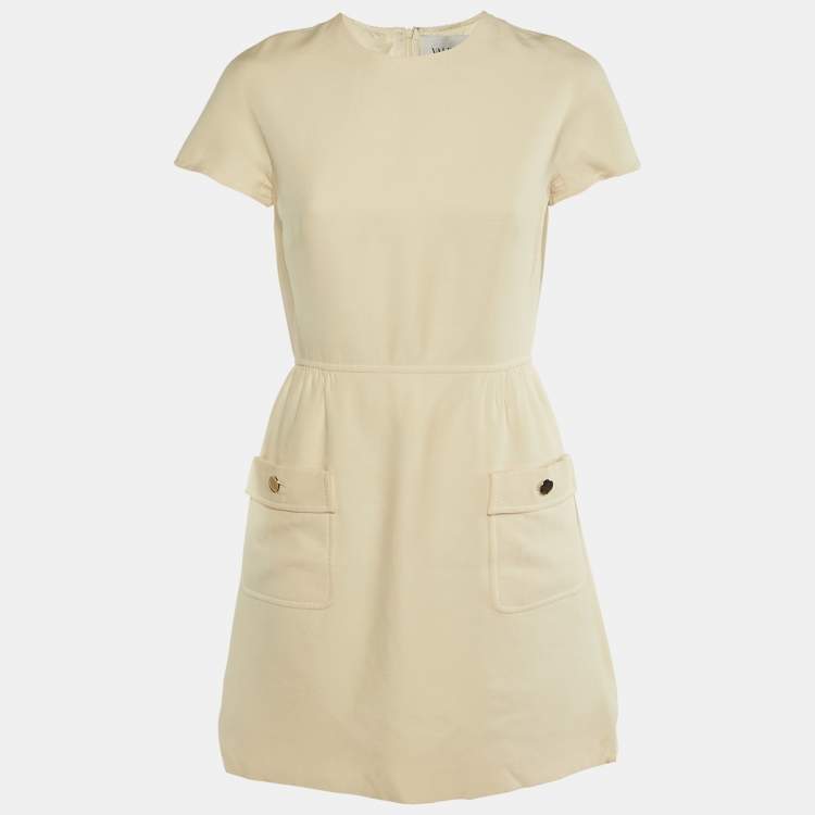 Pre Owned Valentino Cream Wool & Silk Knee Length Dress M
