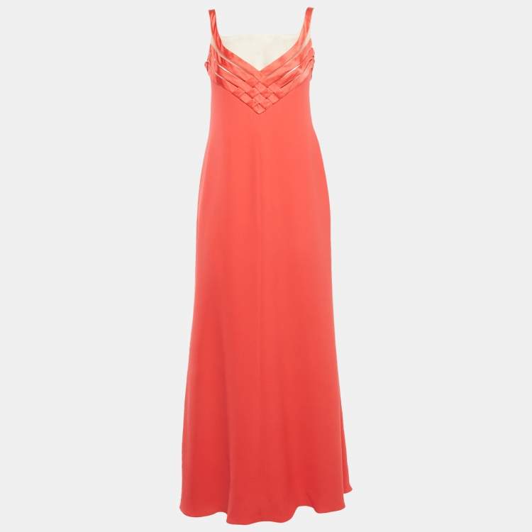 Pre Owned Valentino Pink Crepe & Satin Detail Sleevveless Maxi Dress L