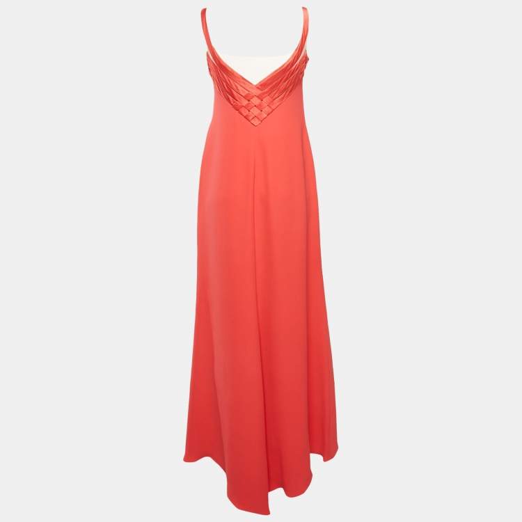 Pre Owned Valentino Pink Crepe & Satin Detail Sleevveless Maxi Dress L