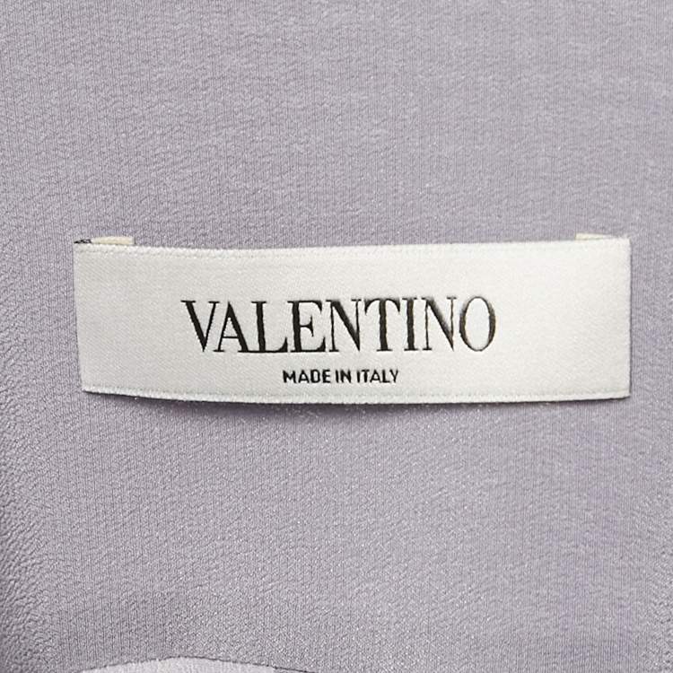 Pre Owned Valentino Grey Silk Contarst Neck Detail Shirt S