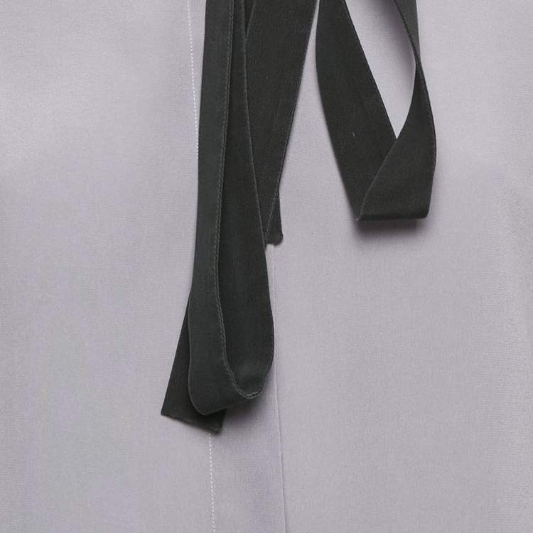 Pre Owned Valentino Grey Silk Contarst Neck Detail Shirt S