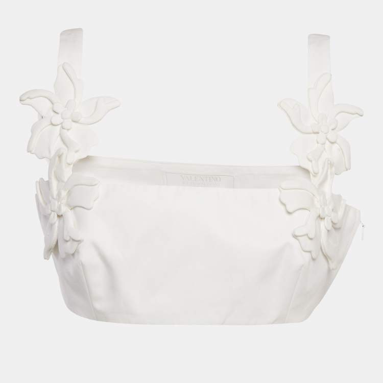 Pre Owned Valentino Altorilievo White Floral Applique Cotton Crop Top M
