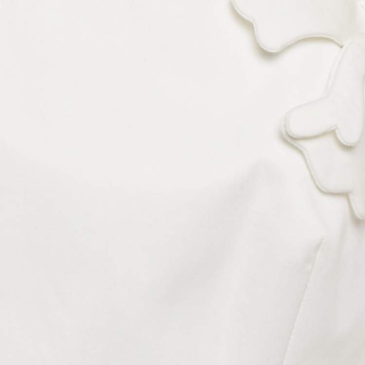 Pre Owned Valentino Altorilievo White Floral Applique Cotton Crop Top M