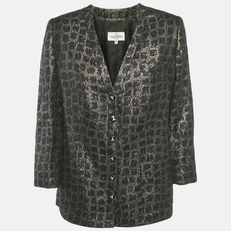 Pre Owned Valentino Vintage Black/Gold Brocade Jacket L