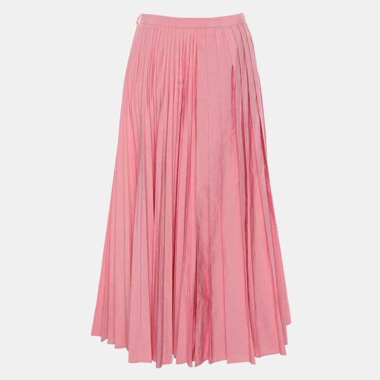 Pre Owned Valentino Pink Cotton Blend Pleated Skirt S
