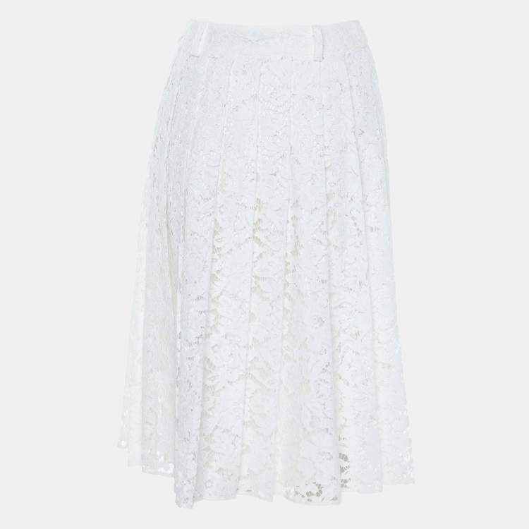 Pre Owned Valentino White Floral Lace Skirt S