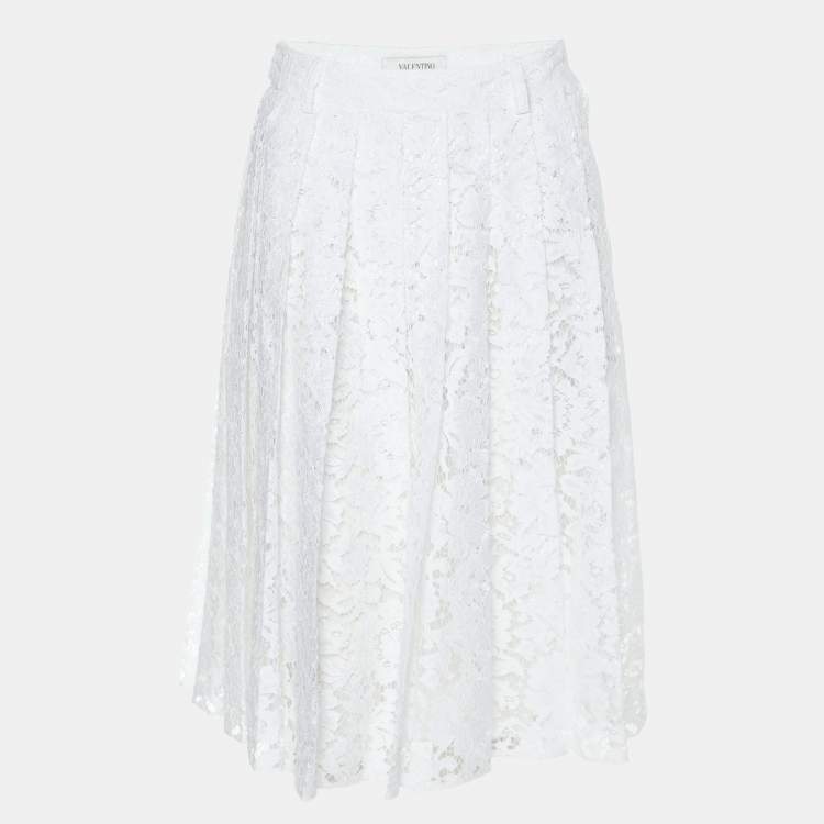 Pre Owned Valentino White Floral Lace Skirt S