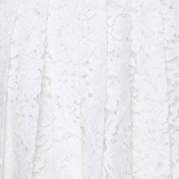 Pre Owned Valentino White Floral Lace Skirt S