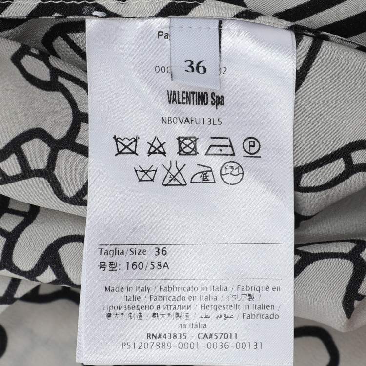 Pre Owned Valentino Black/White Printed Silk Blend Kaftan Dress XS
