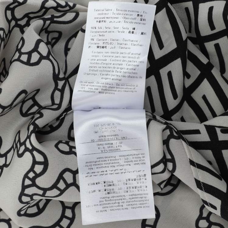 Pre Owned Valentino Black/White Printed Silk Blend Kaftan Dress XS