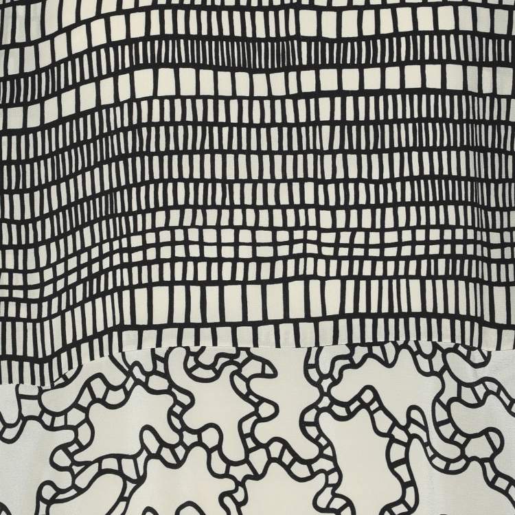 Pre Owned Valentino Black/White Printed Silk Blend Kaftan Dress XS