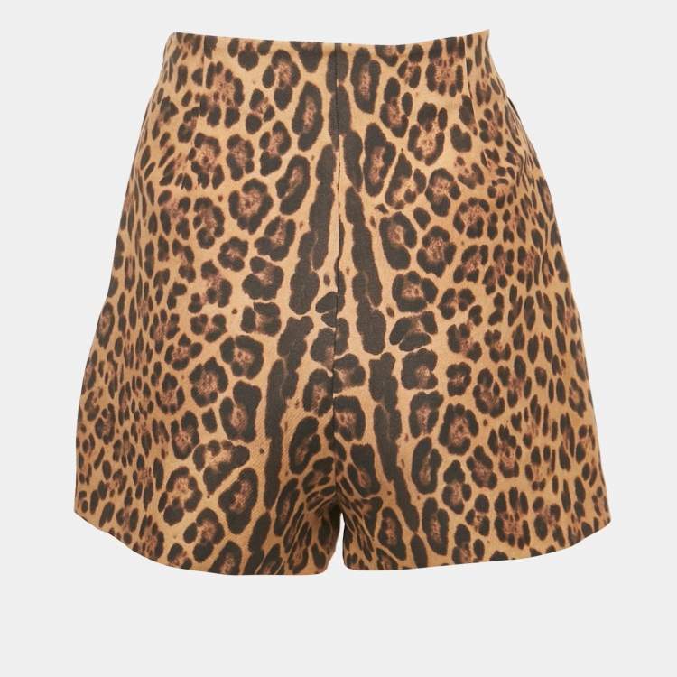 Pre Owned Valentino Brown Leopard Print Wool Blend Shorts S