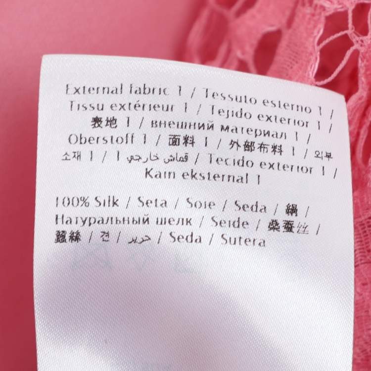 Pre Owned Valentino Pink Silk Lace Neck Tie Blouse S