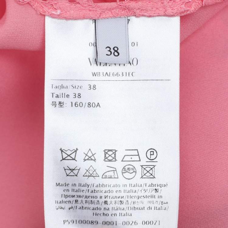 Pre Owned Valentino Pink Silk Lace Neck Tie Blouse S