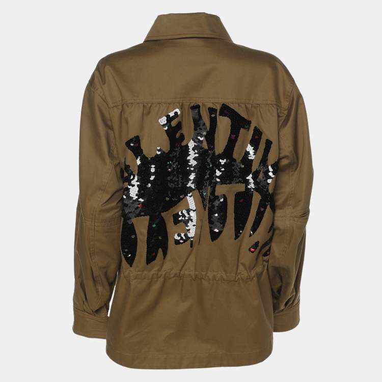 Pre Owned Valentino Khaki Cotton Sequin Embellished Jacket S