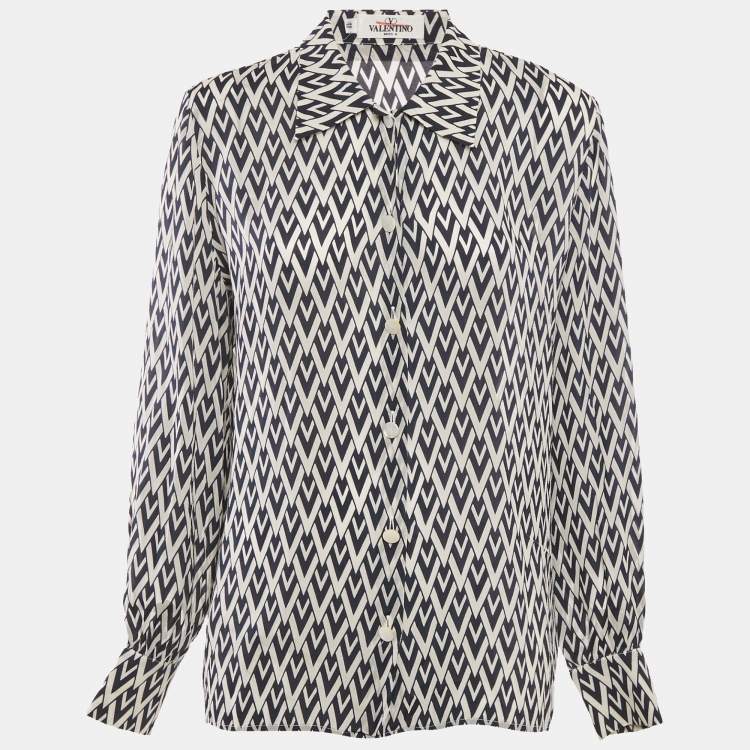 مملوكة مسبقًا Valentino Vintage Blue V Pattern Silk Blend Shirt L