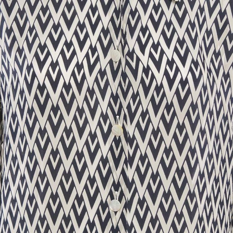 مملوكة مسبقًا Valentino Vintage Blue V Pattern Silk Blend Shirt L
