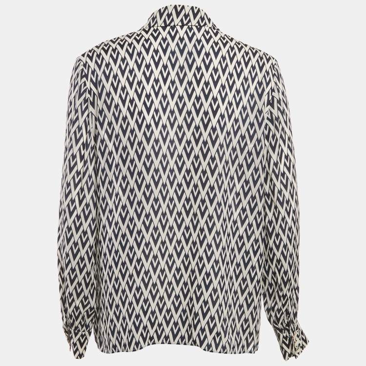مملوكة مسبقًا Valentino Vintage Blue V Pattern Silk Blend Shirt L