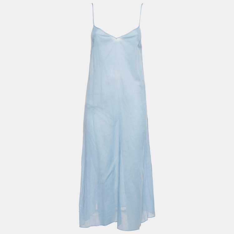 Pre Owned Valentino Blue Broderie Anglaise Cotton Long Sleeve Dress S