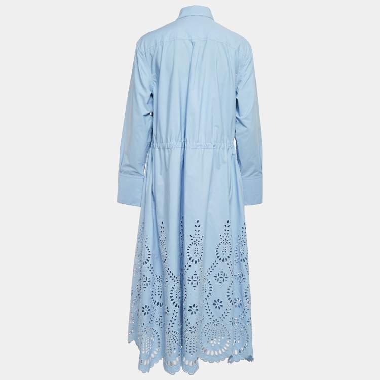 Pre Owned Valentino Blue Broderie Anglaise Cotton Long Sleeve Dress S