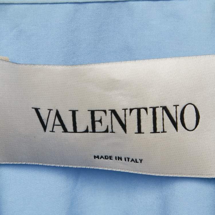 Pre Owned Valentino Blue Broderie Anglaise Cotton Long Sleeve Dress S