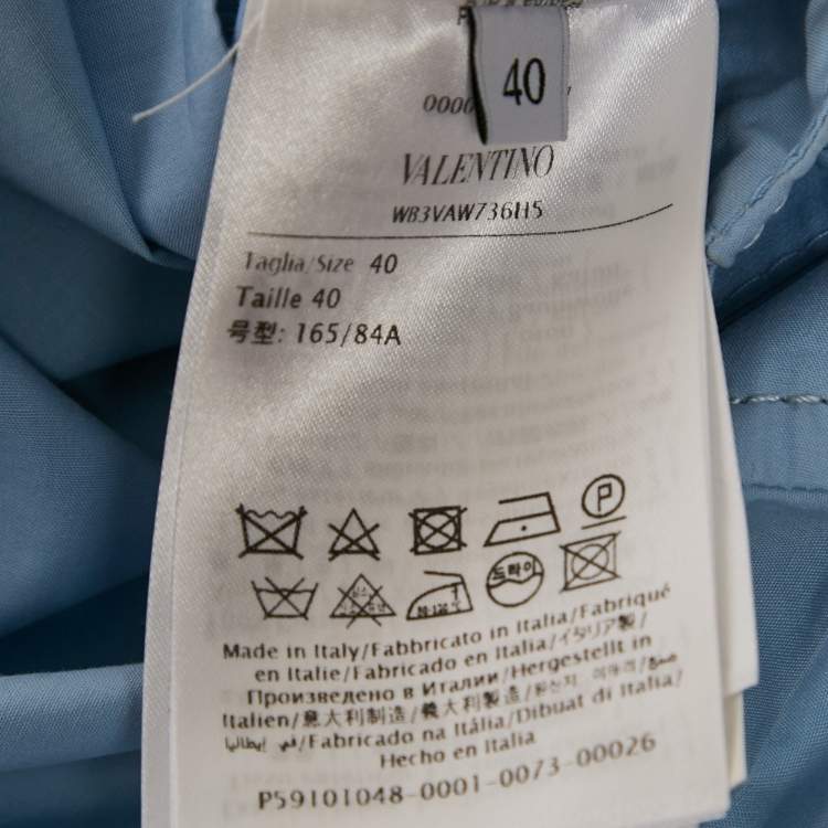 Pre Owned Valentino Blue Broderie Anglaise Cotton Long Sleeve Dress S